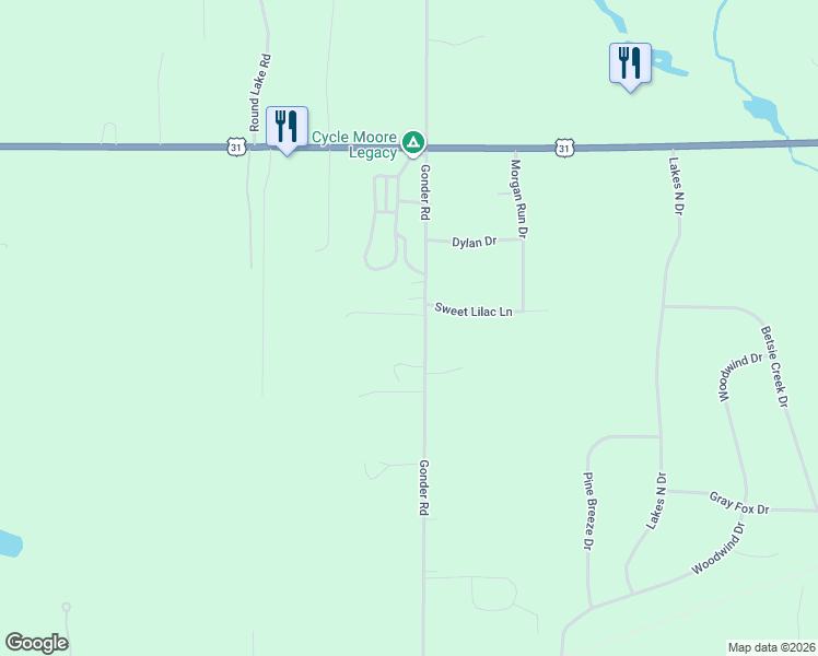map of restaurants, bars, coffee shops, grocery stores, and more near 2322-2426 Gonder Road in Interlochen