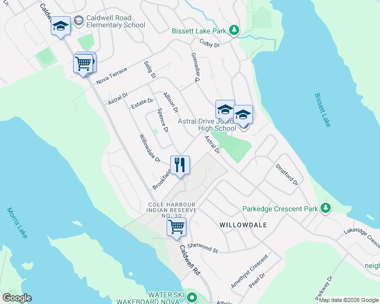 map of restaurants, bars, coffee shops, grocery stores, and more near 30 Brookfield Avenue in Dartmouth
