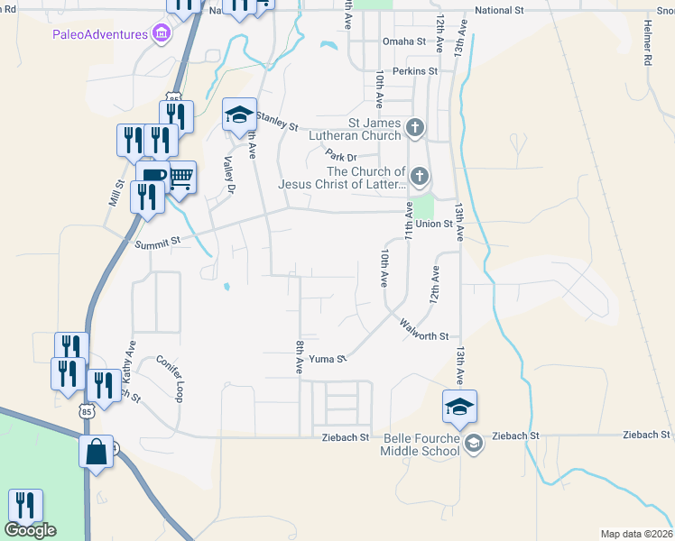 map of restaurants, bars, coffee shops, grocery stores, and more near Ridge View in Belle Fourche