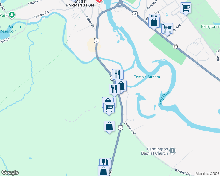 map of restaurants, bars, coffee shops, grocery stores, and more near 103 Fyfe Road in Farmington