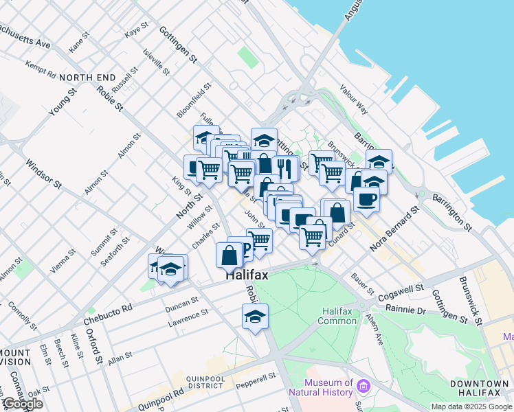 map of restaurants, bars, coffee shops, grocery stores, and more near 2474 Agricola Street in Halifax