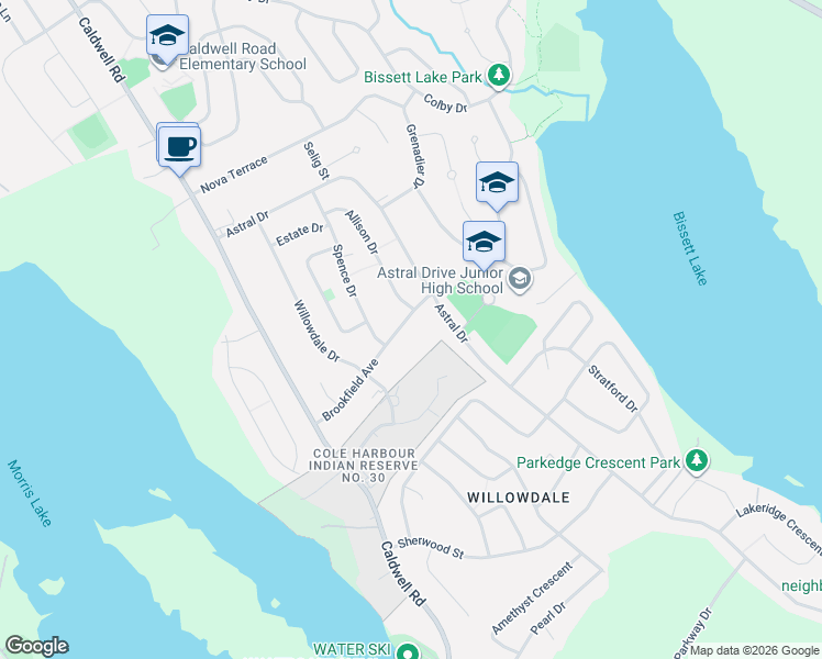 map of restaurants, bars, coffee shops, grocery stores, and more near 30 Brookfield Avenue in Dartmouth