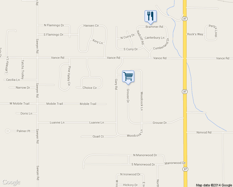 map of restaurants, bars, coffee shops, grocery stores, and more near 2299 Gary Road in Traverse City