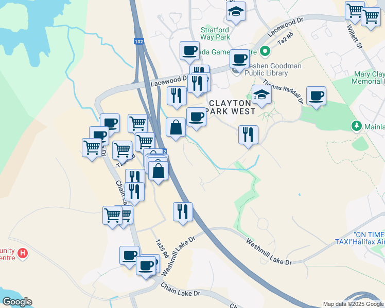 map of restaurants, bars, coffee shops, grocery stores, and more near 130 Solutions Drive in Halifax