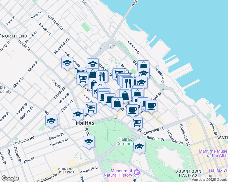 map of restaurants, bars, coffee shops, grocery stores, and more near 2394 Creighton Street in Halifax