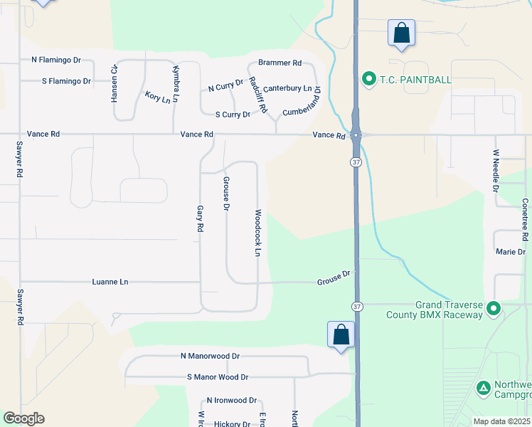 map of restaurants, bars, coffee shops, grocery stores, and more near 2494 Woodcock Ln in Grand Traverse