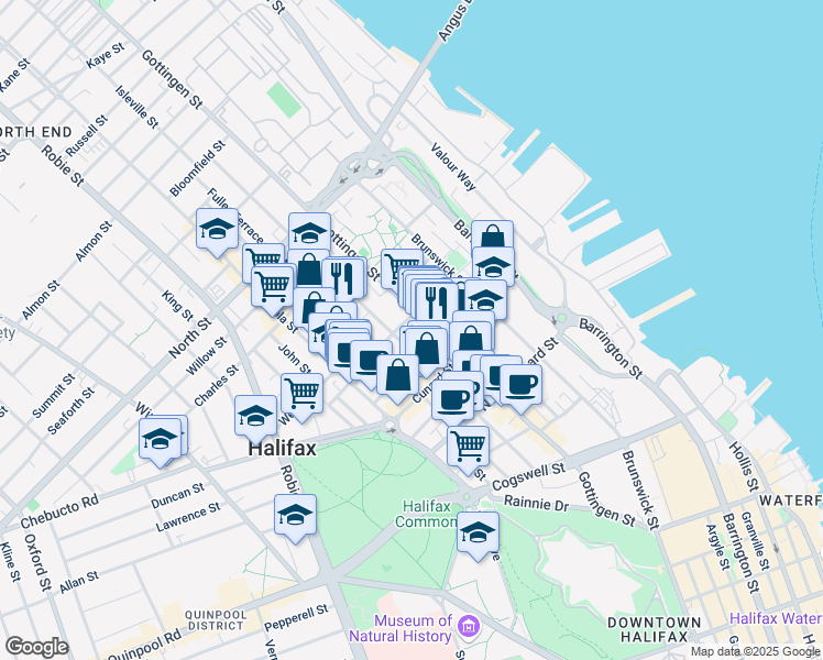 map of restaurants, bars, coffee shops, grocery stores, and more near 2371 Gerrish Lane in Halifax