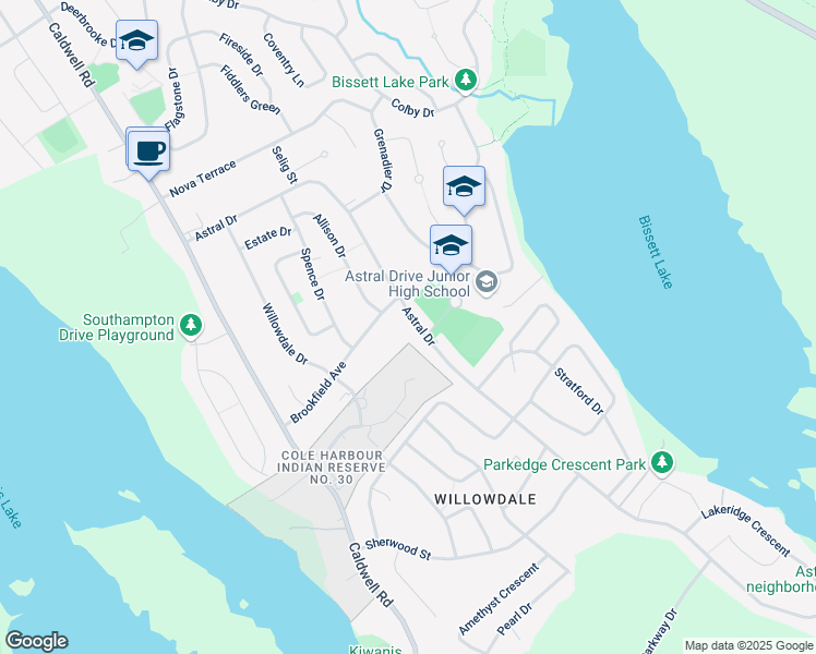 map of restaurants, bars, coffee shops, grocery stores, and more near 243 Astral Drive in Dartmouth