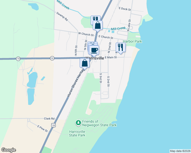 map of restaurants, bars, coffee shops, grocery stores, and more near 300-604 South 3rd Street in Harrisville