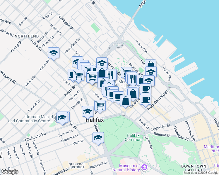 map of restaurants, bars, coffee shops, grocery stores, and more near 5662 Roberts Street in Halifax