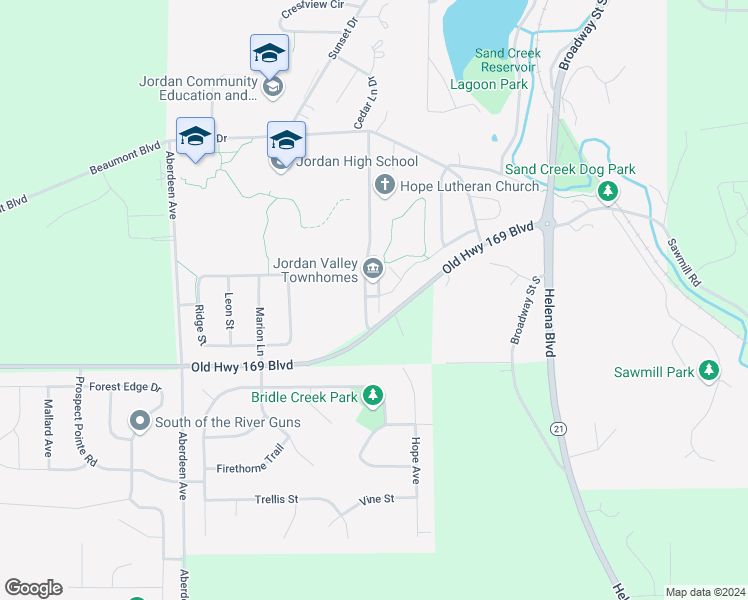 map of restaurants, bars, coffee shops, grocery stores, and more near 375 Augusta Court in Jordan