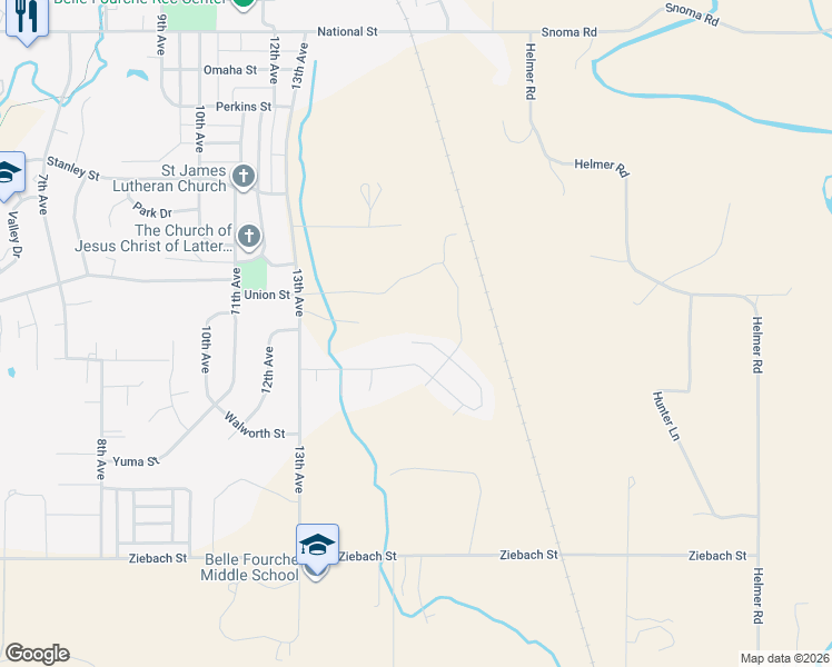 map of restaurants, bars, coffee shops, grocery stores, and more near 1909 13th Avenue in Belle Fourche