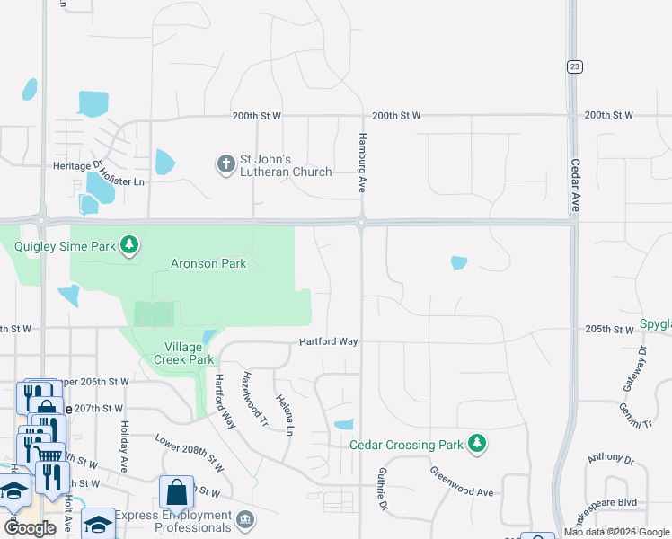 map of restaurants, bars, coffee shops, grocery stores, and more near 20276 Hampton Circle in Lakeville