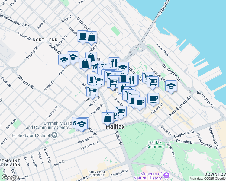map of restaurants, bars, coffee shops, grocery stores, and more near 2526 Agricola Street in Halifax