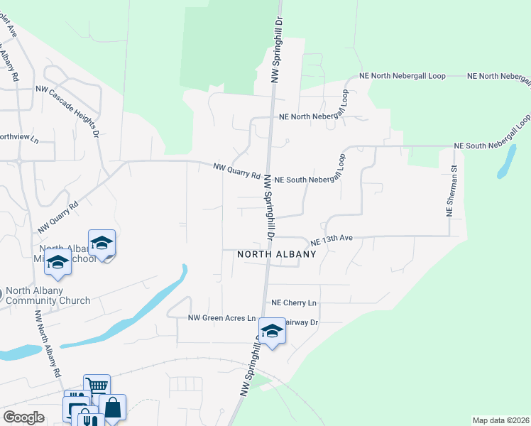 map of restaurants, bars, coffee shops, grocery stores, and more near 1450 Northwest Cedar Lane in Albany