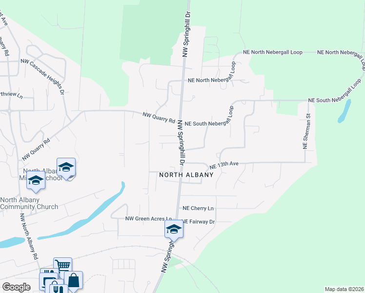 map of restaurants, bars, coffee shops, grocery stores, and more near 1450 Northwest Cedar Lane in Albany