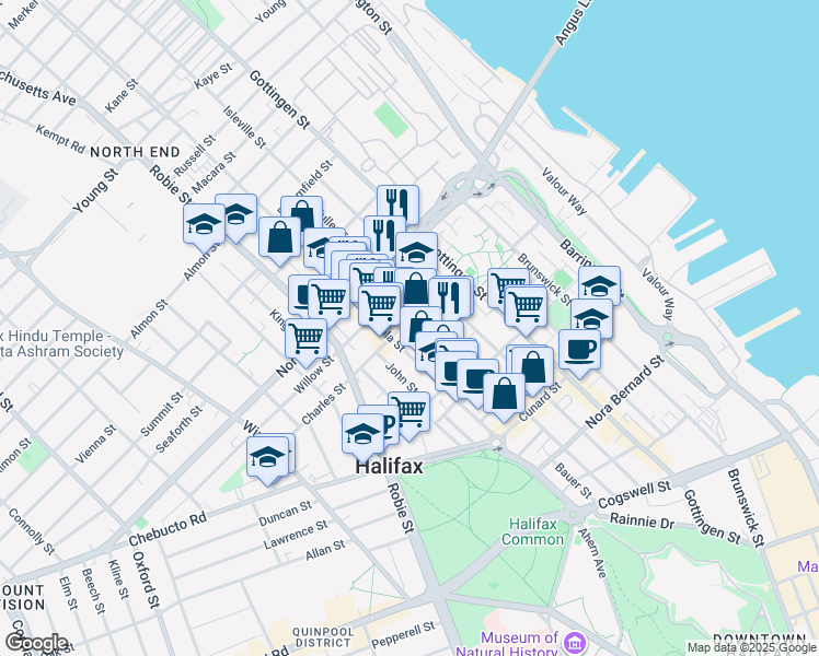 map of restaurants, bars, coffee shops, grocery stores, and more near 5674 Charles Street in Halifax