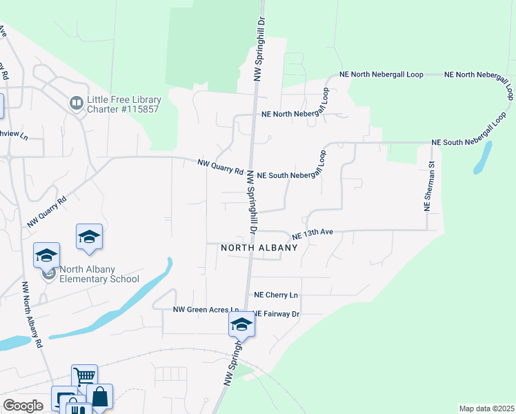 map of restaurants, bars, coffee shops, grocery stores, and more near 1450 Northwest Cedar Lane in Albany