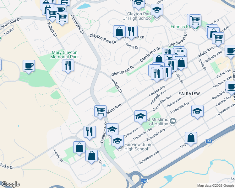 map of restaurants, bars, coffee shops, grocery stores, and more near 5 Apollo Court in Halifax