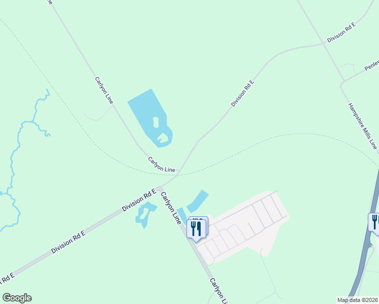 map of restaurants, bars, coffee shops, grocery stores, and more near 1352 Division Road East in Orillia