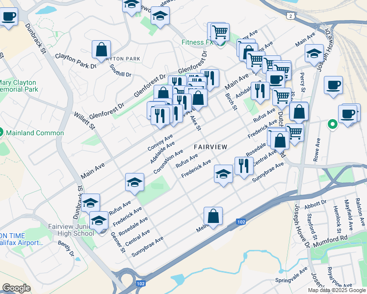 map of restaurants, bars, coffee shops, grocery stores, and more near in Halifax