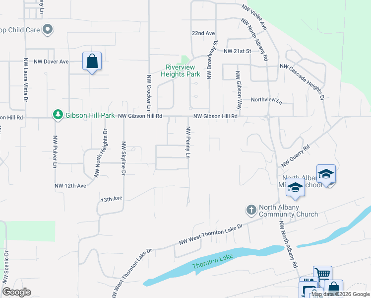 map of restaurants, bars, coffee shops, grocery stores, and more near 1492 Northwest Penny Lane in Albany