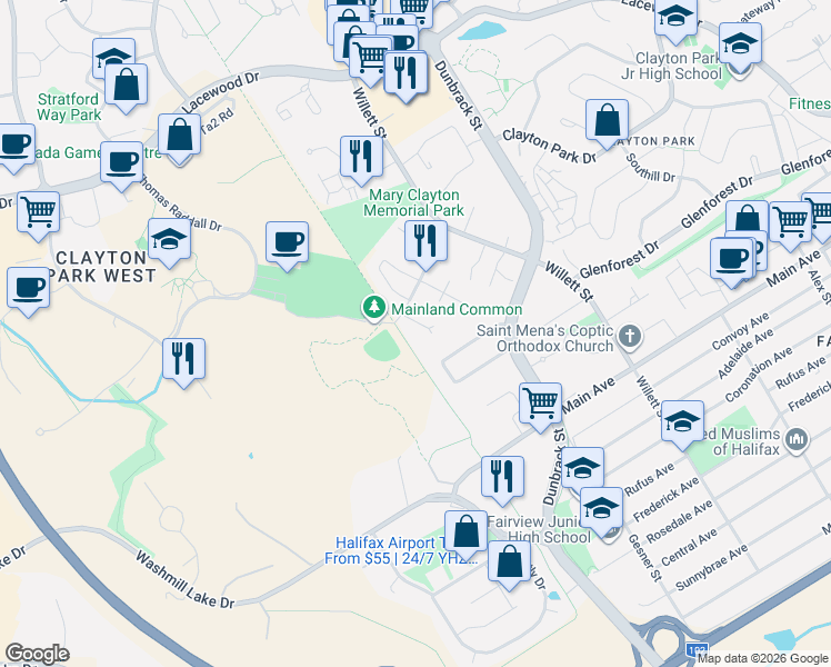 map of restaurants, bars, coffee shops, grocery stores, and more near 20 Hanover Court in Halifax