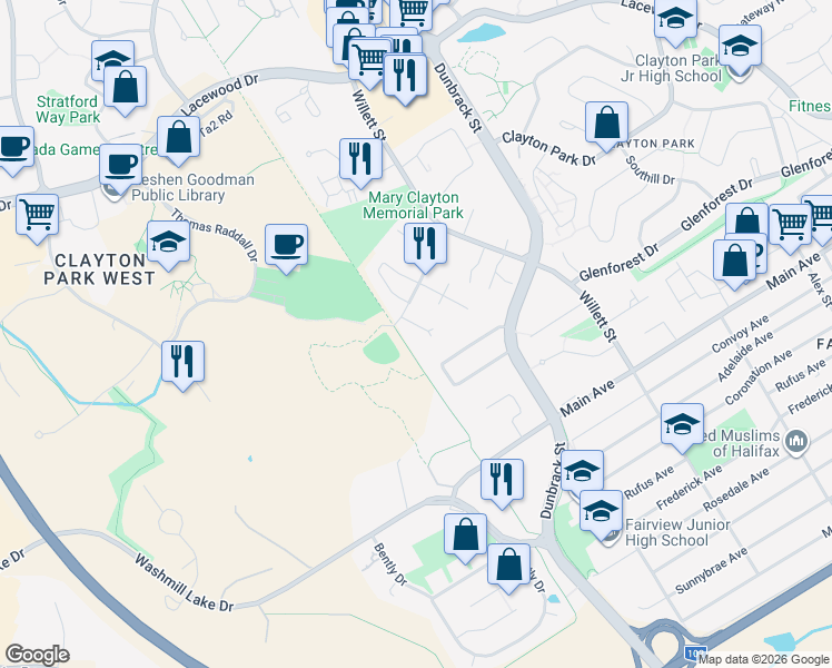 map of restaurants, bars, coffee shops, grocery stores, and more near 12 Hanover Court in Halifax