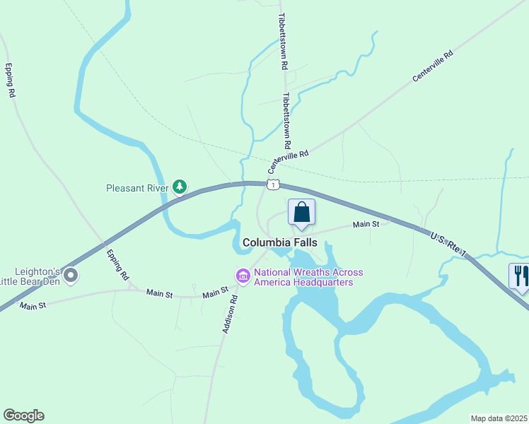 map of restaurants, bars, coffee shops, grocery stores, and more near 12 Church Hill Circle in Columbia Falls