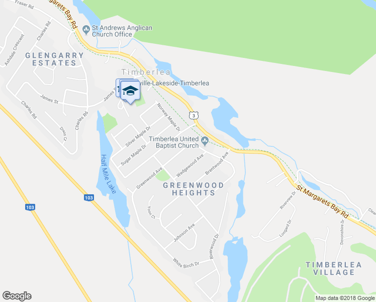 map of restaurants, bars, coffee shops, grocery stores, and more near 62 Greenwood Avenue in Timberlea