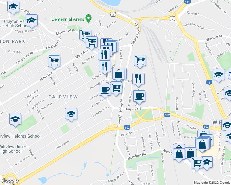 map of restaurants, bars, coffee shops, grocery stores, and more near 3473 Dutch Village Road in Halifax