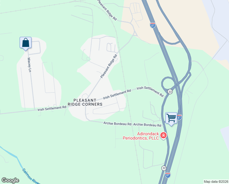 map of restaurants, bars, coffee shops, grocery stores, and more near 54-106 Irish Settlement Rd in Plattsburgh
