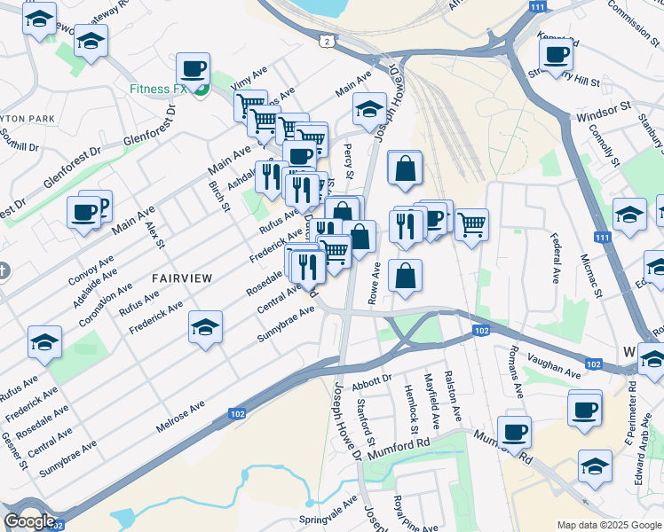 map of restaurants, bars, coffee shops, grocery stores, and more near 3471 Dutch Village Road in Halifax