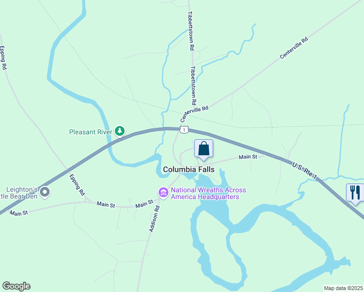 map of restaurants, bars, coffee shops, grocery stores, and more near 12 Church Hill Circle in Columbia Falls