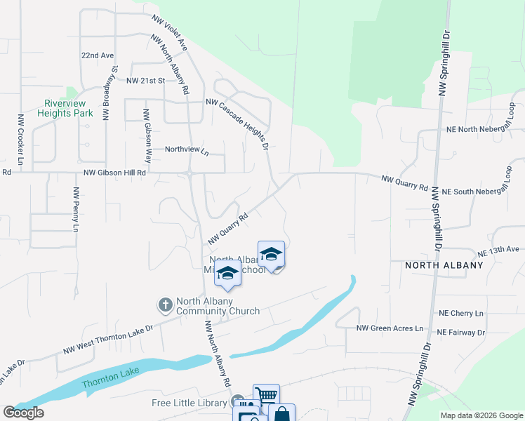 map of restaurants, bars, coffee shops, grocery stores, and more near 1387 Northwest Twins Lane in Albany