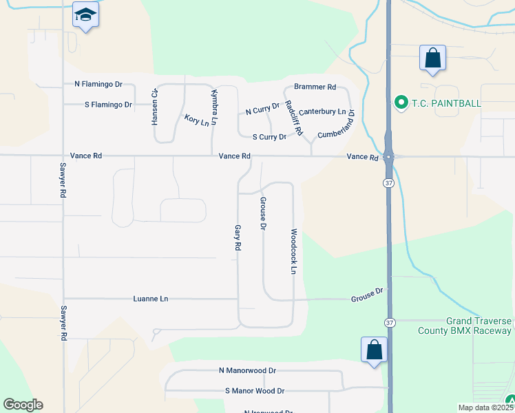 map of restaurants, bars, coffee shops, grocery stores, and more near 2151-2299 Gary Road in Traverse City