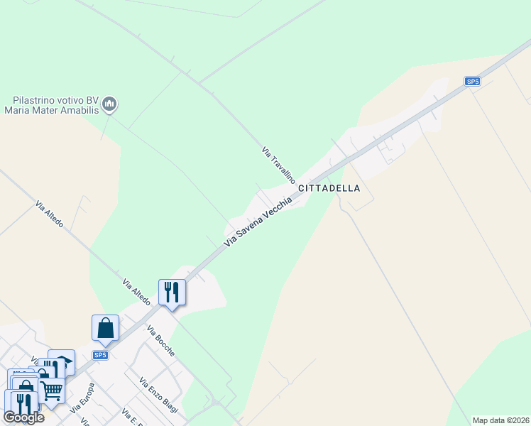 map of restaurants, bars, coffee shops, grocery stores, and more near 65 Via Savena Vecchia in Baricella