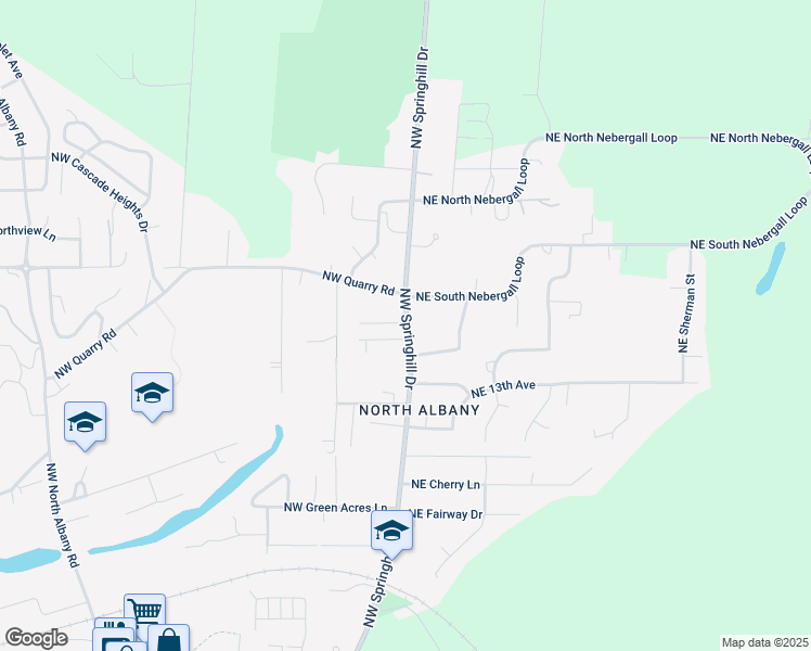 map of restaurants, bars, coffee shops, grocery stores, and more near 1450 Northwest Cedar Lane in Albany