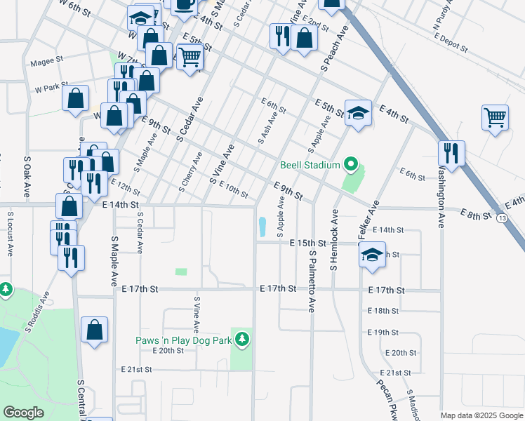 map of restaurants, bars, coffee shops, grocery stores, and more near 1005 South Peach Avenue in Marshfield