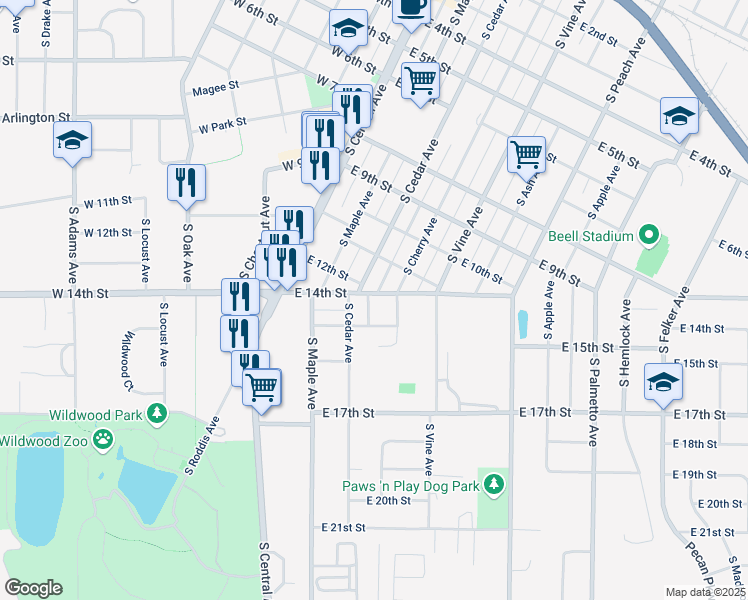 map of restaurants, bars, coffee shops, grocery stores, and more near 1409 South Prospect Avenue in Marshfield