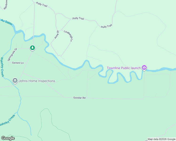 map of restaurants, bars, coffee shops, grocery stores, and more near 5401 Pershing Place in Grayling