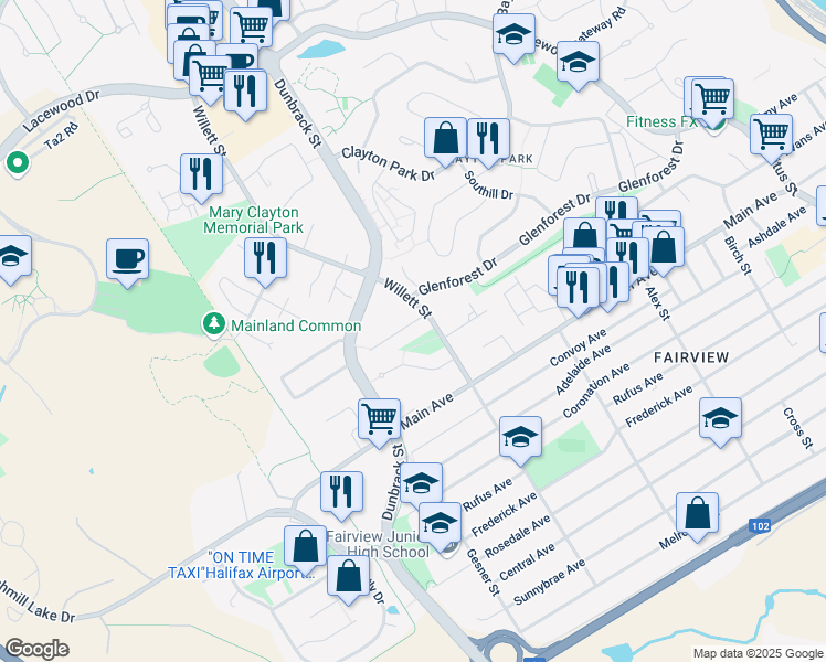 map of restaurants, bars, coffee shops, grocery stores, and more near 27 Apollo Court in Halifax