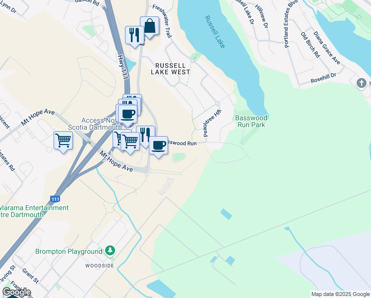 map of restaurants, bars, coffee shops, grocery stores, and more near 300 Royale Boulevard in Dartmouth