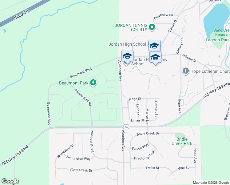 map of restaurants, bars, coffee shops, grocery stores, and more near 1200 Ridge Street in Jordan