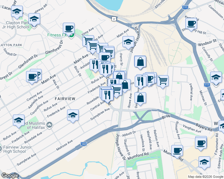 map of restaurants, bars, coffee shops, grocery stores, and more near 3501 Dutch Village Road in Halifax