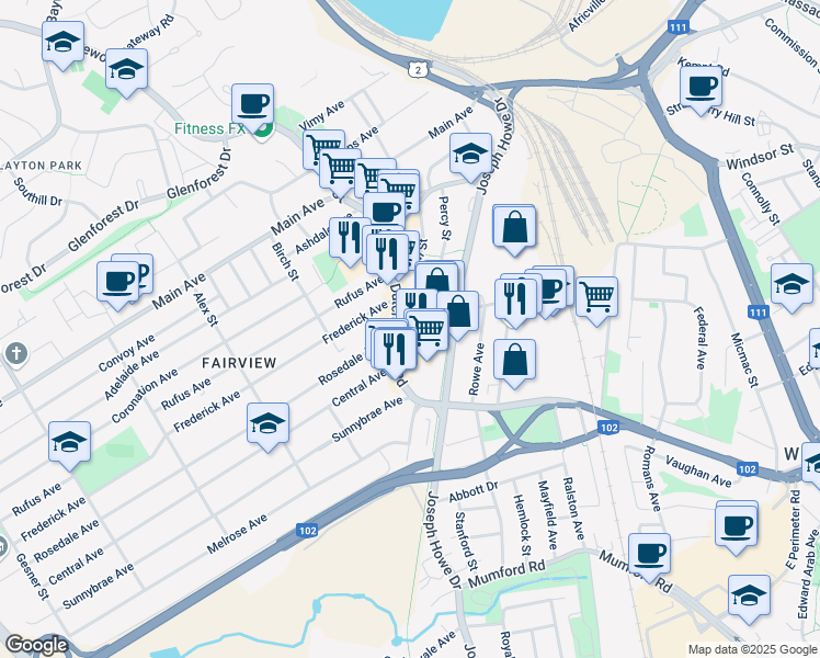 map of restaurants, bars, coffee shops, grocery stores, and more near 3501 Dutch Village Road in Halifax