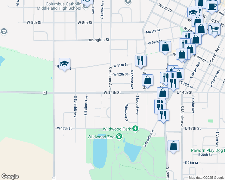 map of restaurants, bars, coffee shops, grocery stores, and more near 1212 South Adams Avenue in Marshfield