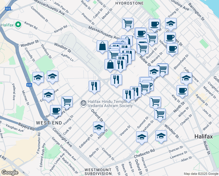 map of restaurants, bars, coffee shops, grocery stores, and more near 6269 Cork St in Halifax County
