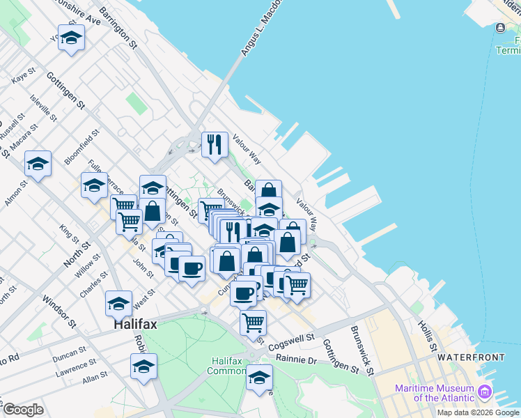 map of restaurants, bars, coffee shops, grocery stores, and more near 5214 Gerrish Street in Halifax