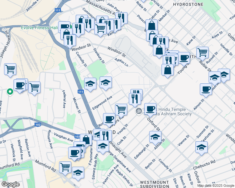 map of restaurants, bars, coffee shops, grocery stores, and more near 3282 Hemp Rope Lane in Halifax